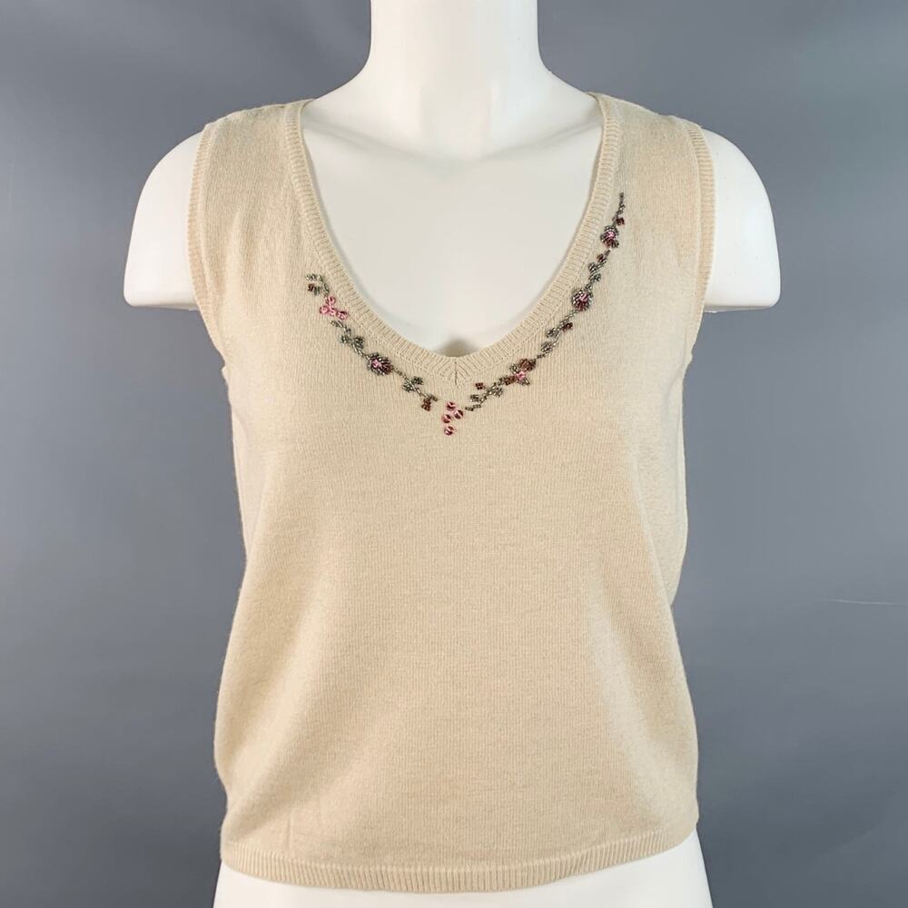 BLUMARINE Size 6 Beige Multi Color Rayon Cashmere Blend Beaded Cardigan Set - Picture 5 of 9